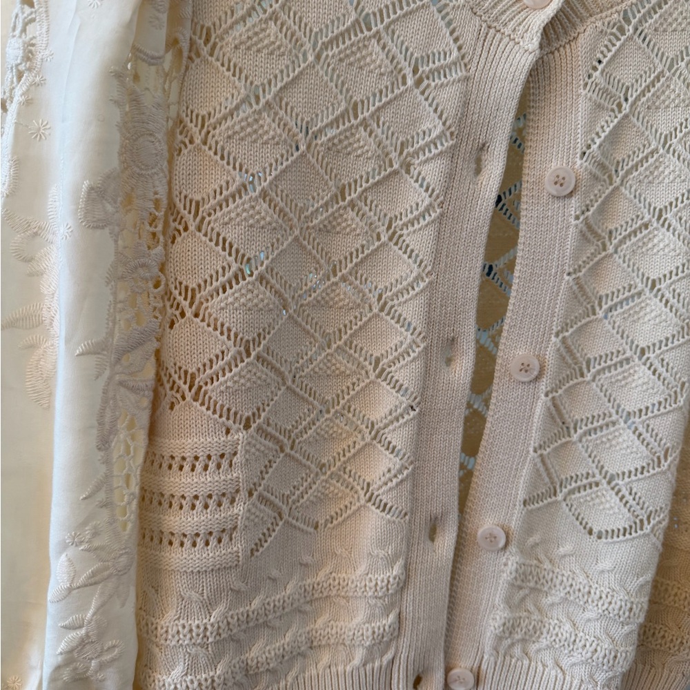Button-Front Lace Sleeve Cardigan - Cream - Picture 2 of 4